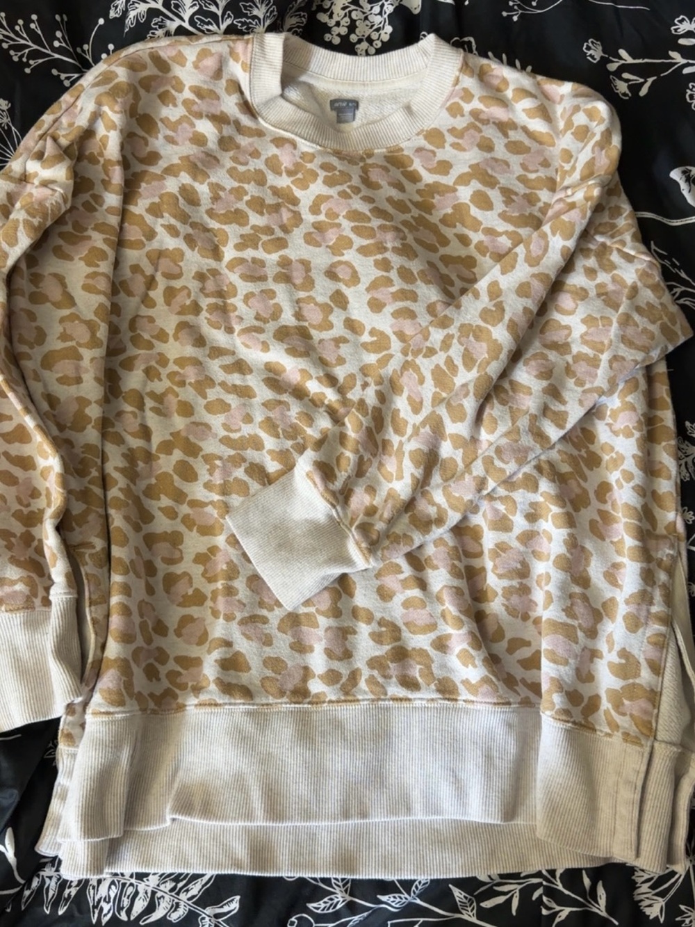 Aerie Cream and Tan Leopard Print Pullover Sweater